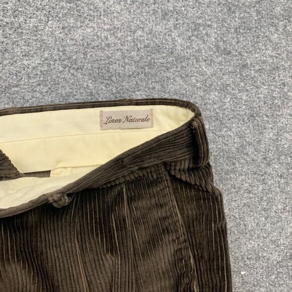 Linea Naturale Pants Mens 38 Espresso Brown Corduroy Pleated Trouser Folded Cuff - Picture 8 of 11
